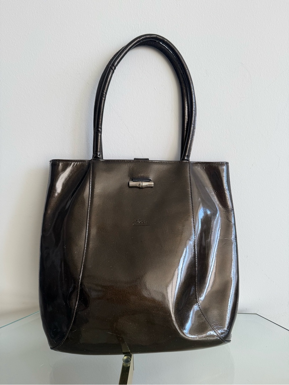 Longchamp Dark Brown Patent Leather Tote bag made in France 🇫🇷